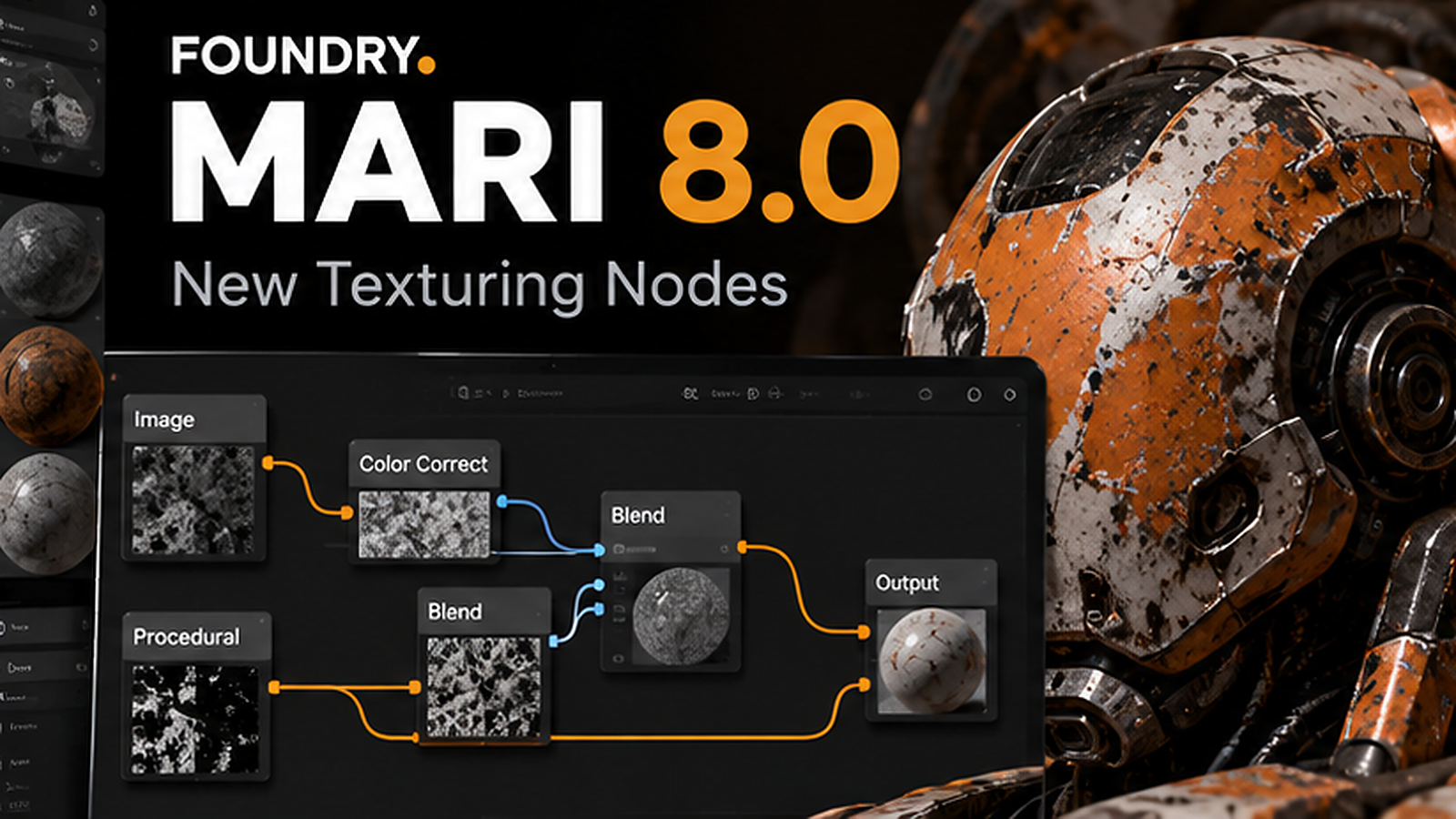 Foundry Mari 8.0 3D texture painting interface with node-based materials and triplanar mapping