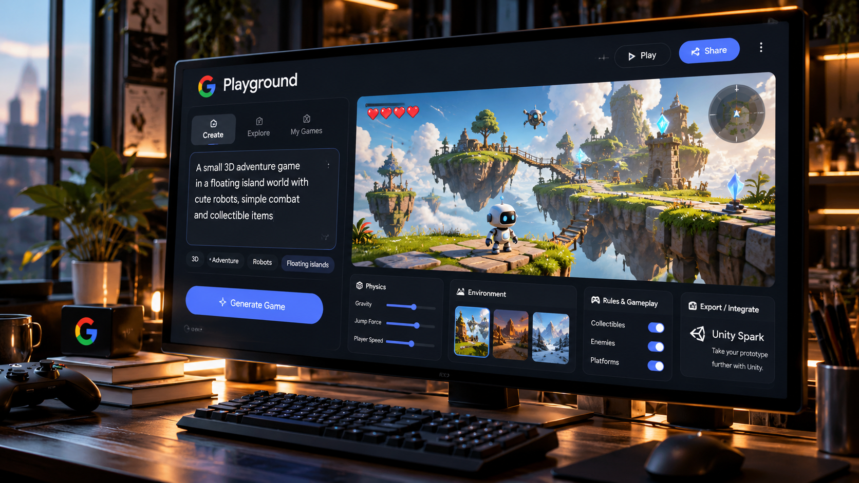 Google Playground browser game creator turning text prompts into playable interactive games