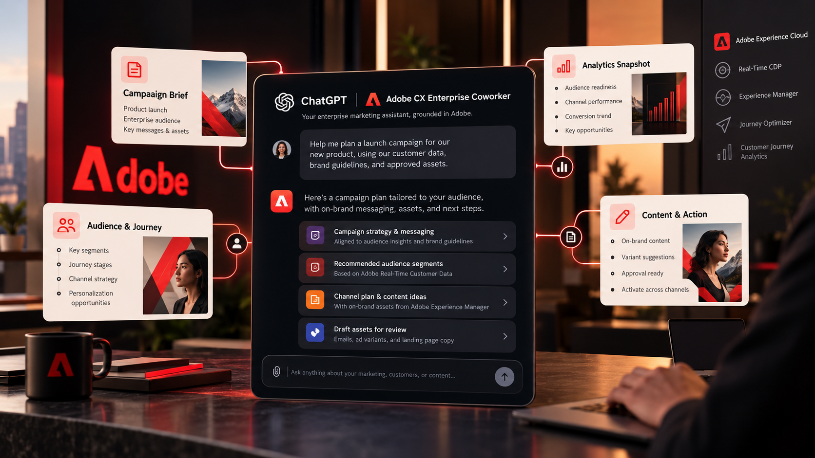 Adobe CX Enterprise Coworker connected to ChatGPT and enterprise marketing systems