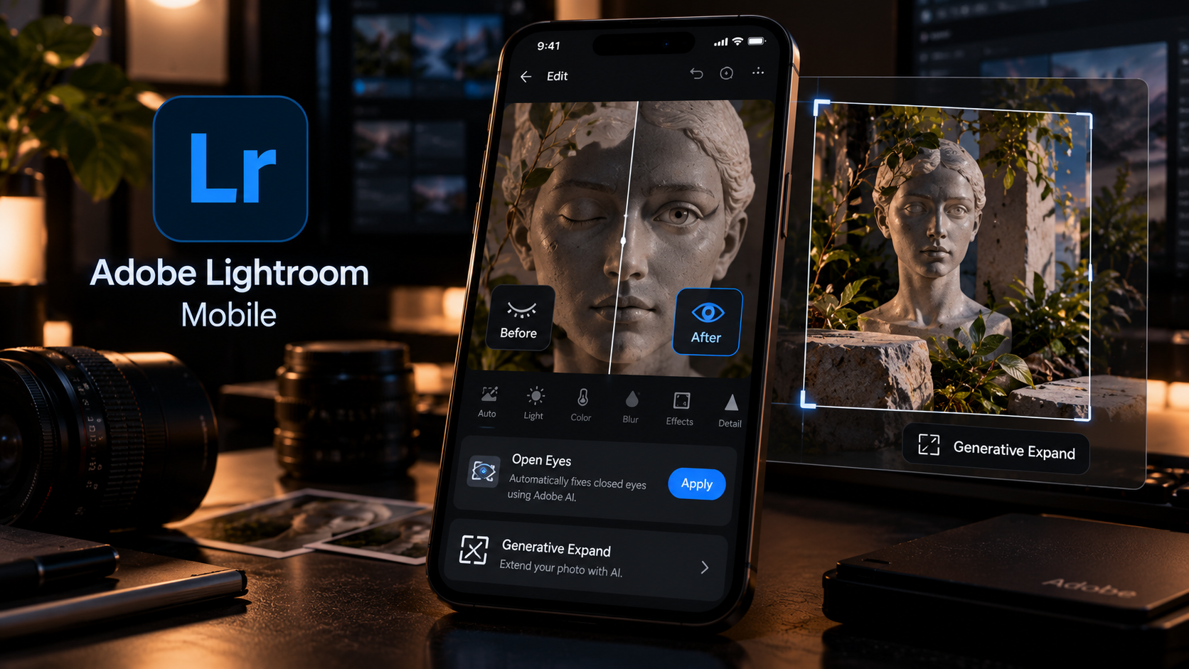 Adobe Lightroom mobile Open Eyes Quick Action fixing closed eyes in a portrait