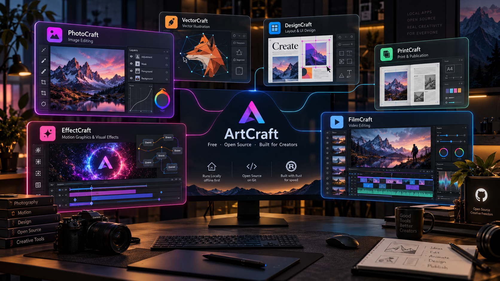 ArtCraft free open-source creative apps inspired by Photoshop Illustrator Premiere Pro and After Effects workflows